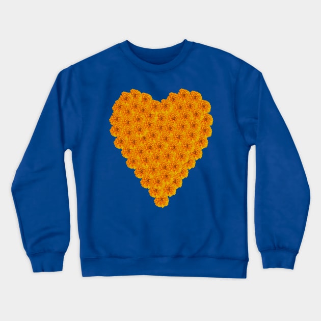 Marigold Flowers Heart Crewneck Sweatshirt by ellenhenryart